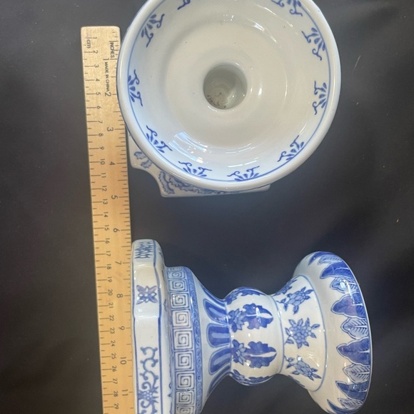 Andrea By Sadek Blue and White Candle Holders
